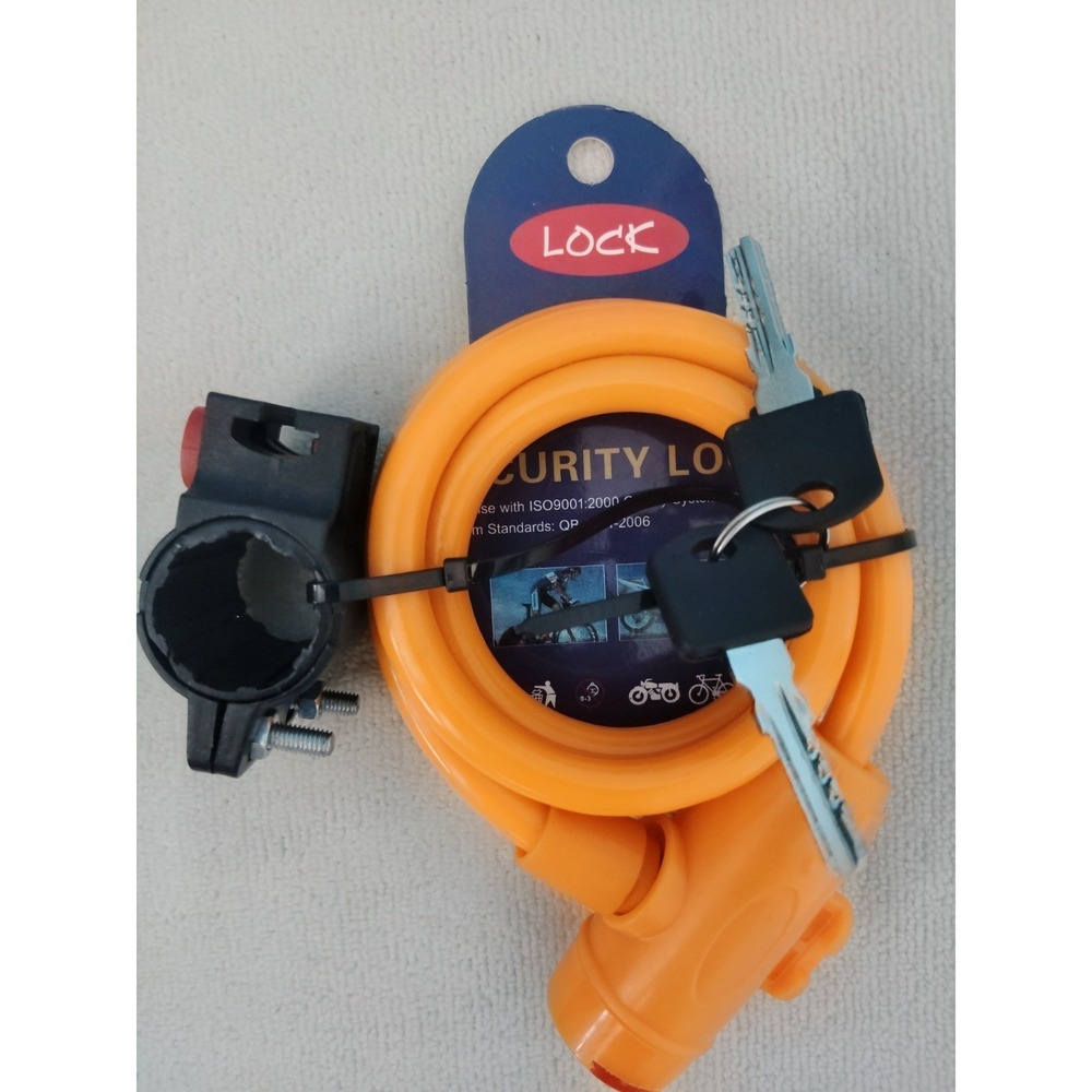 HG-2 Orange/Black 2m x 12mm Keyed Cable Bike Lock w/ 2 Keys & Mount Bracket